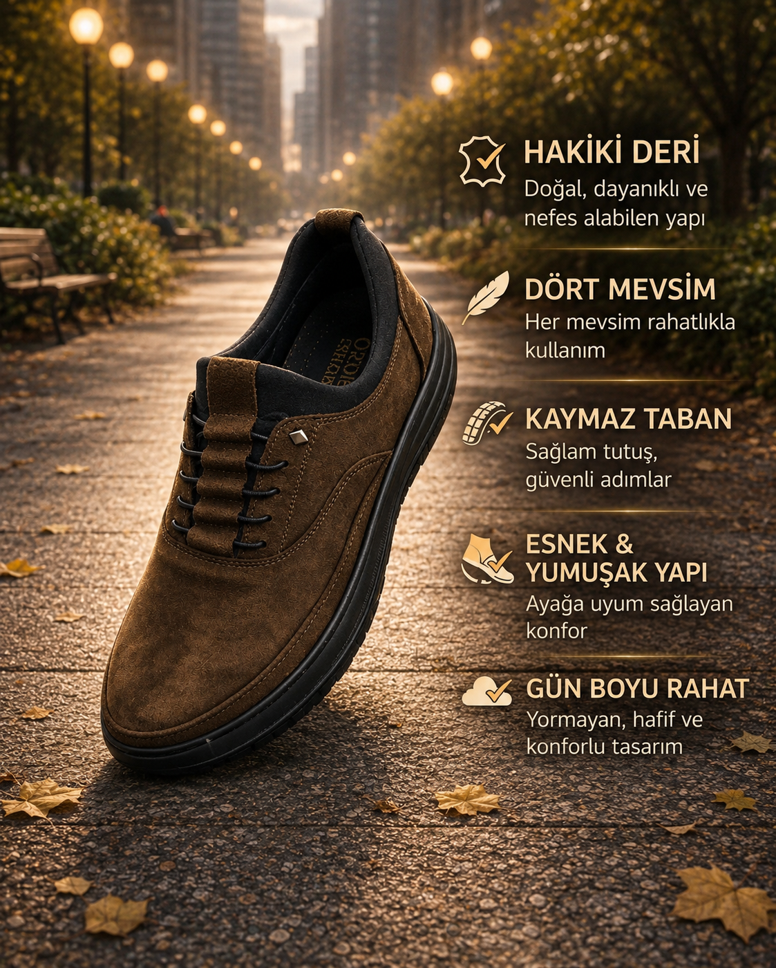 Bağcıksız Ortopedik Deri Ayakkabı