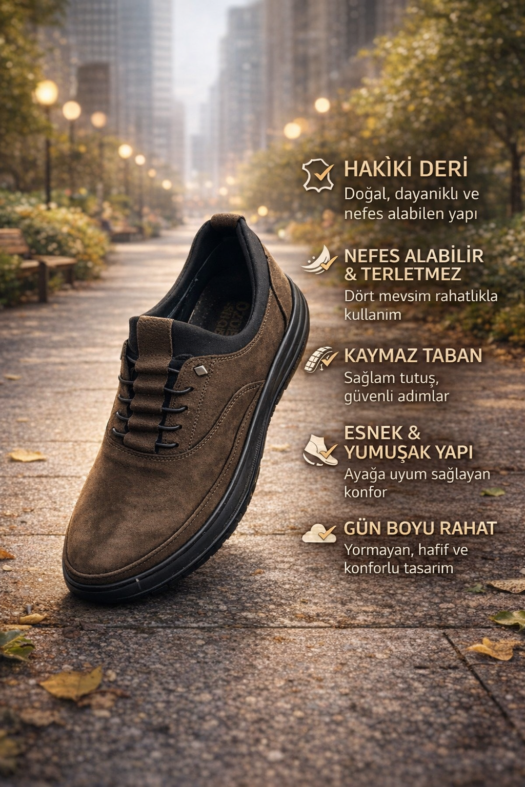 Bağcıksız Ortopedik Deri Ayakkabı