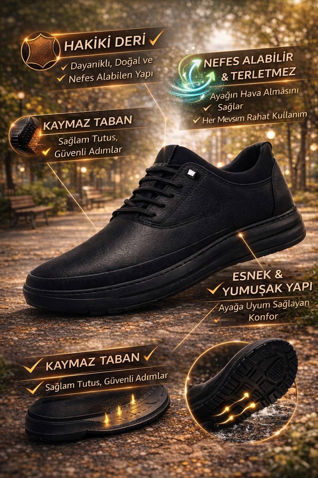 Bağcıksız Ortopedik Deri Ayakkabı