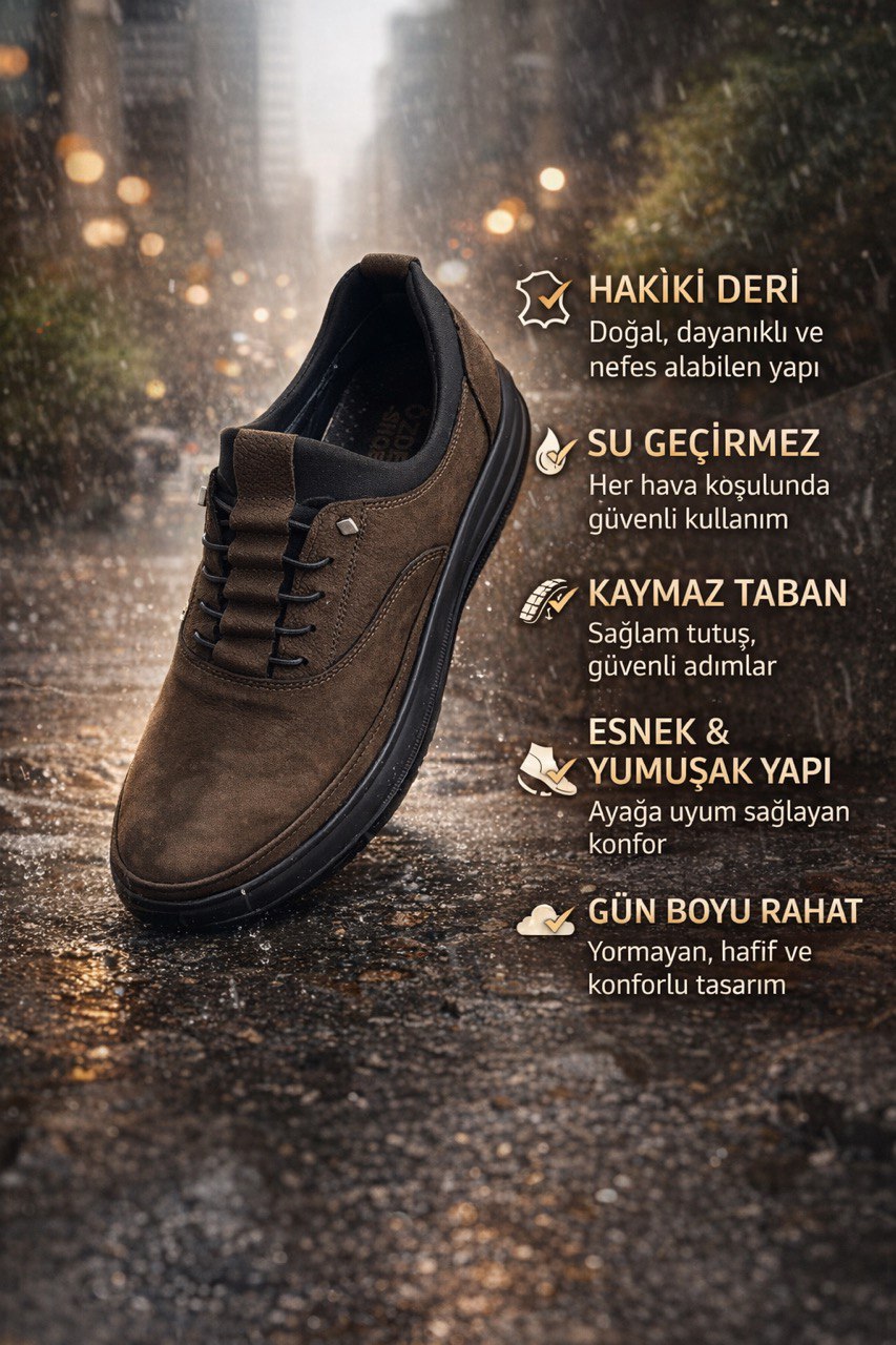 Bağcıksız Ortopedik Deri Ayakkabı